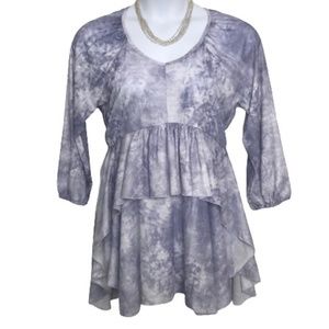 Cupio Blue & White Tunic Top, Ruffle Waist Large